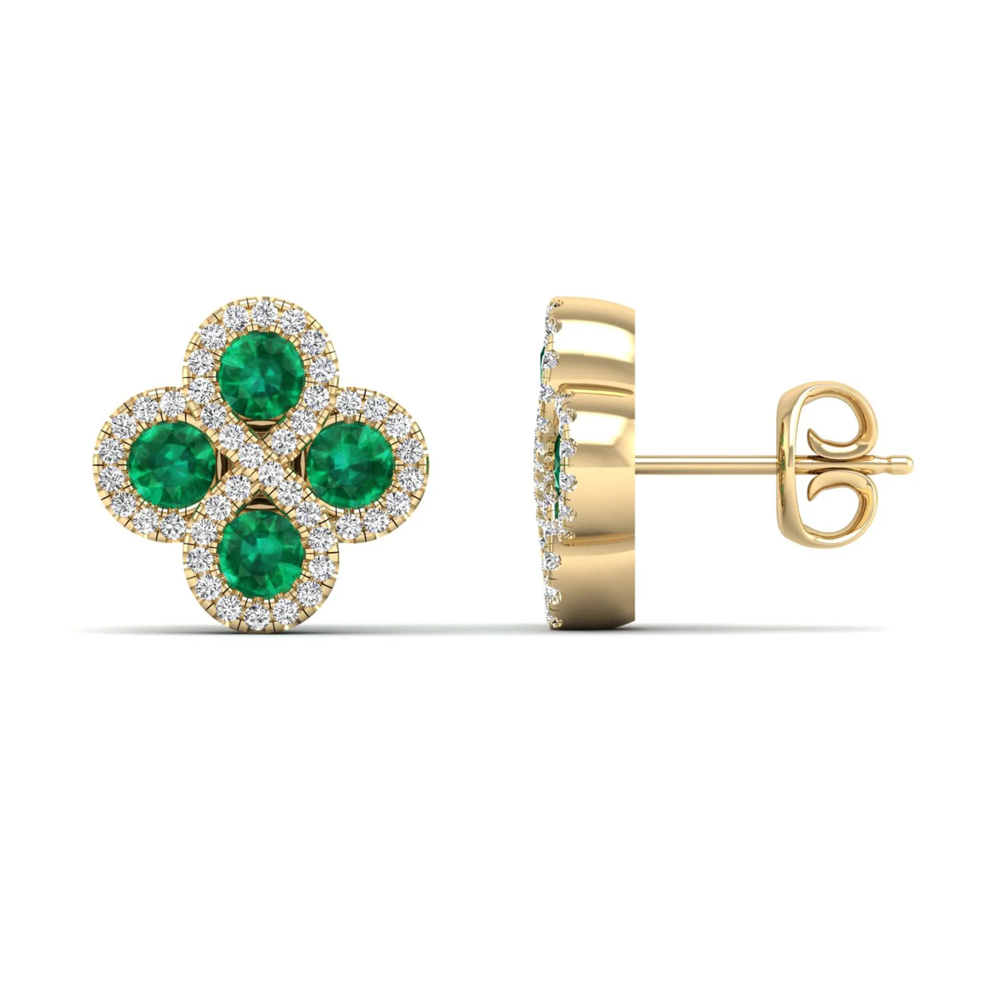 Clover Emerald and Diamond Studs Earrings