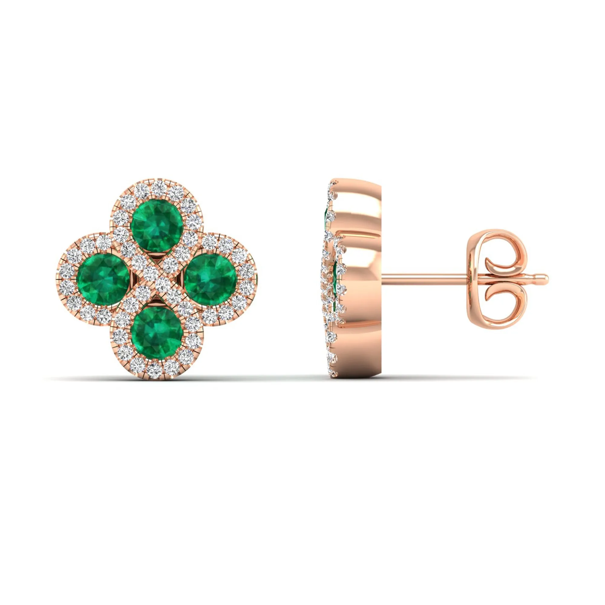 Clover Emerald and Diamond Studs Earrings