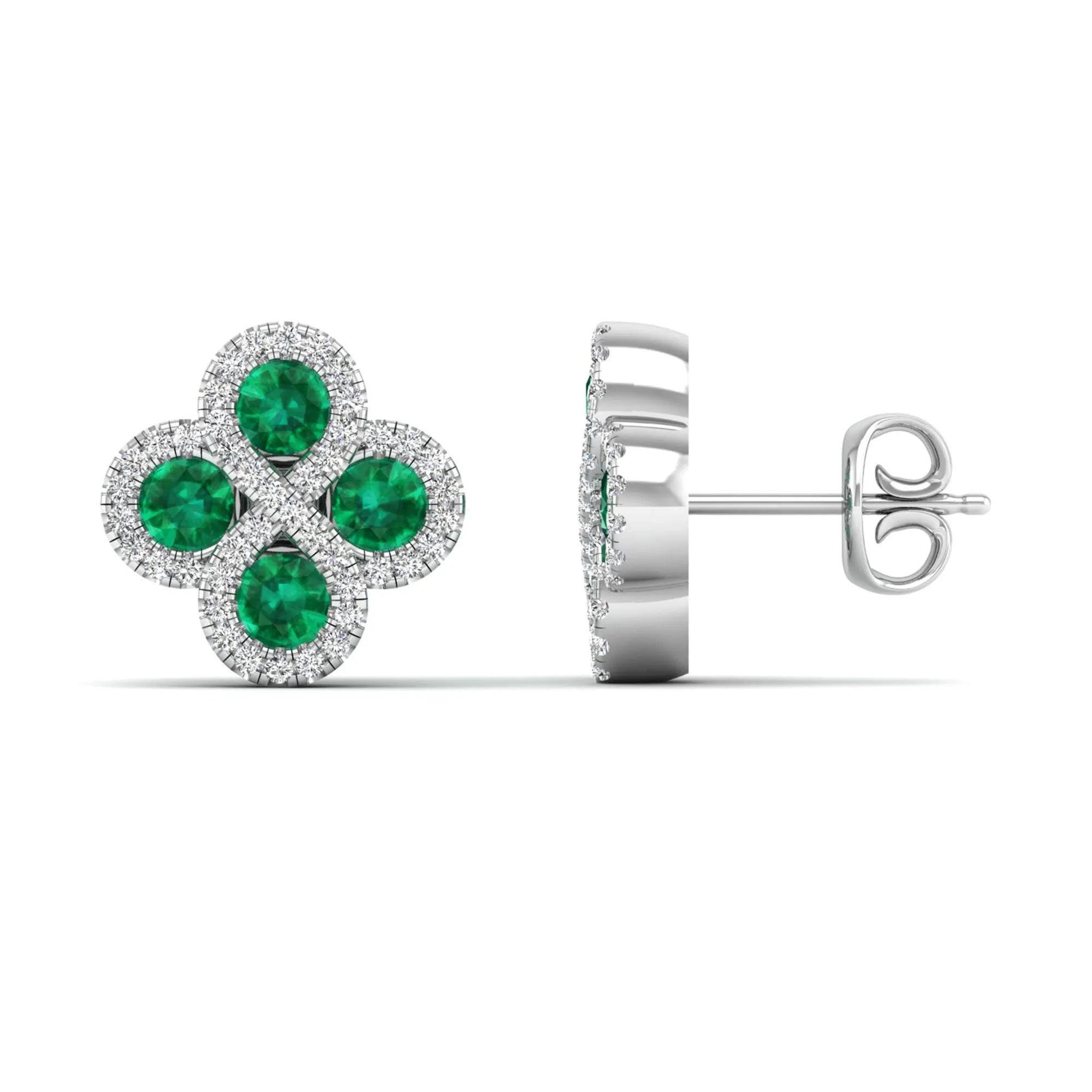 Clover Emerald and Diamond Studs Earrings