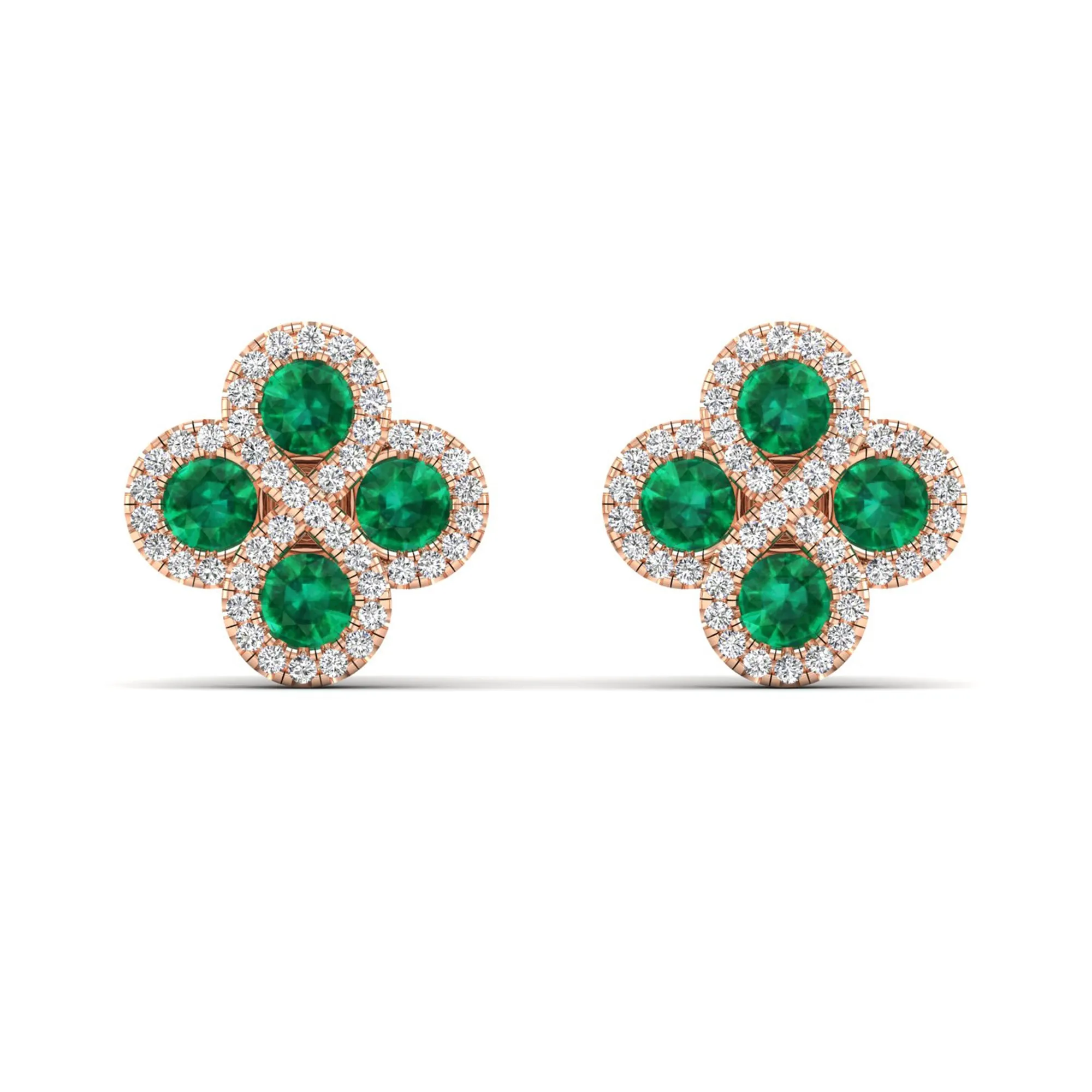 Clover Emerald and Diamond Studs Earrings