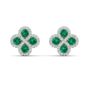 Clover Emerald and Diamond Studs Earrings
