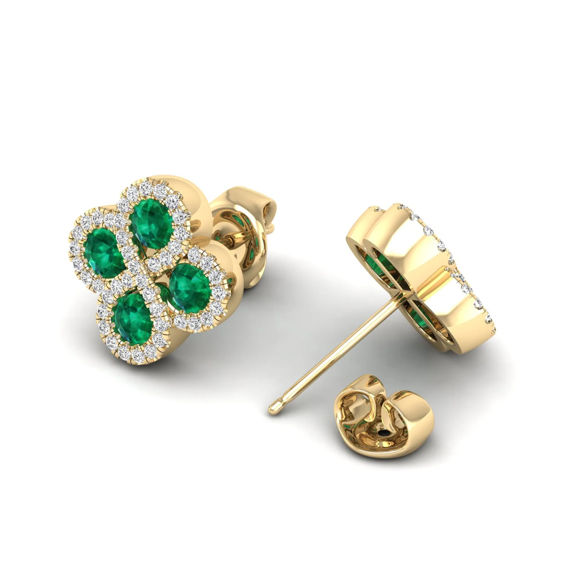Clover Emerald and Diamond Studs Earrings