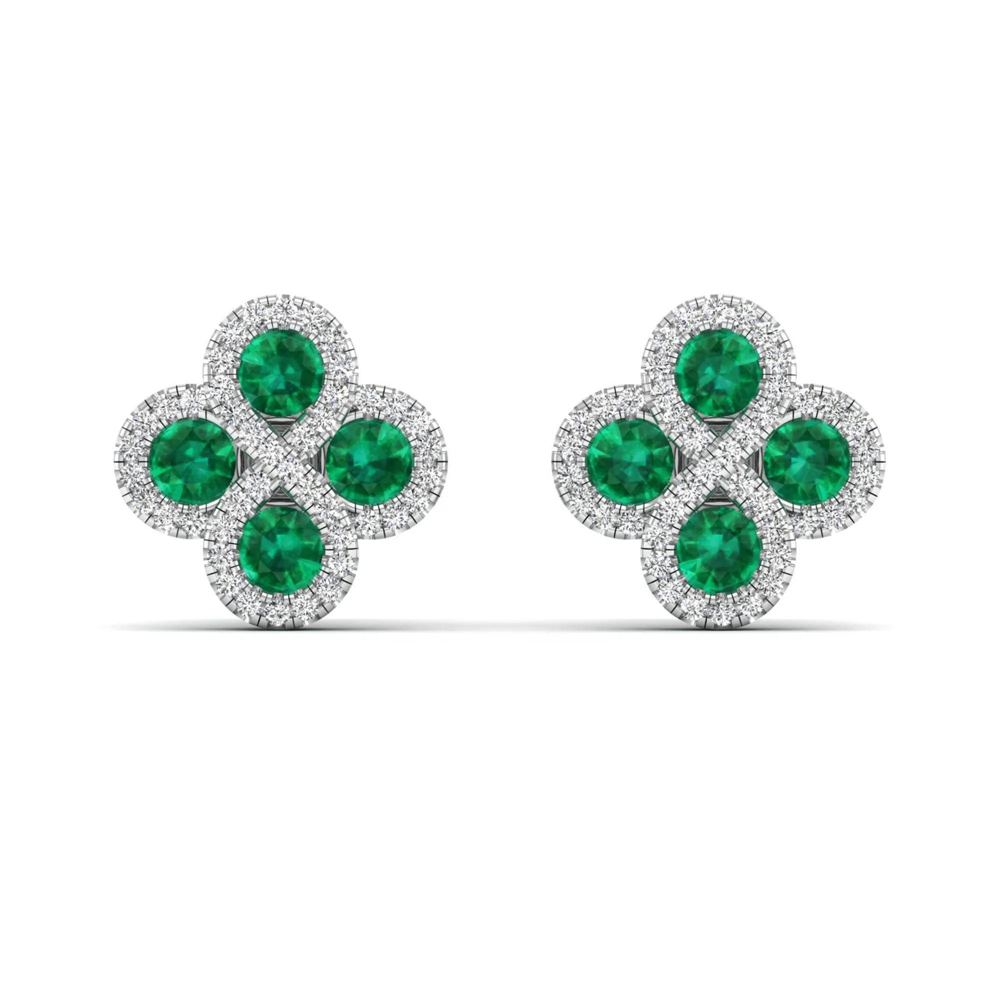 Clover Emerald and Diamond Studs Earrings