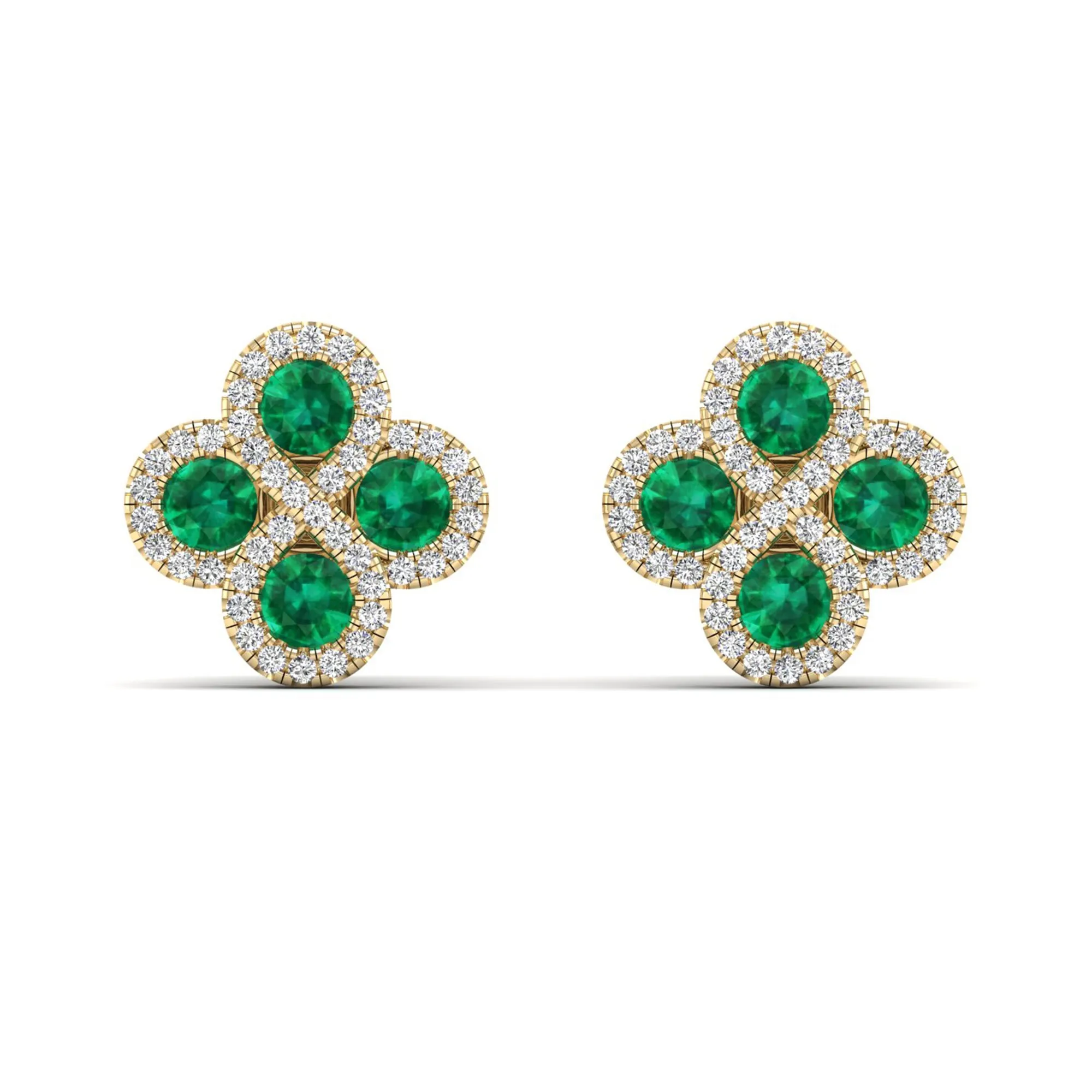 Clover Emerald and Diamond Studs Earrings