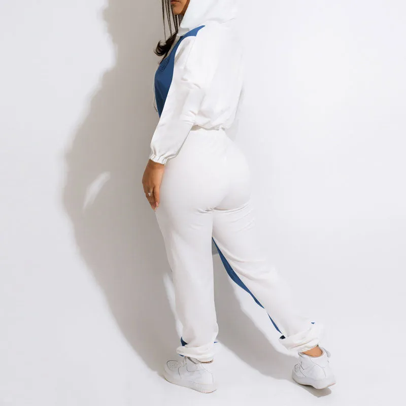 Colorblock Long Sleeve Denim Hoodie Top & Pants Set