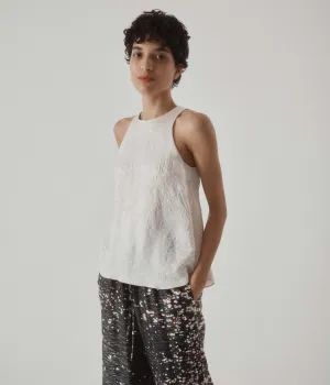 Crinkled Satin Tank in Cream