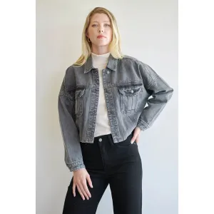 Cropped Denim Jacket with Elastic Band by Mica Denim