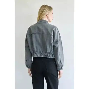 Cropped Denim Jacket with Elastic Band by Mica Denim