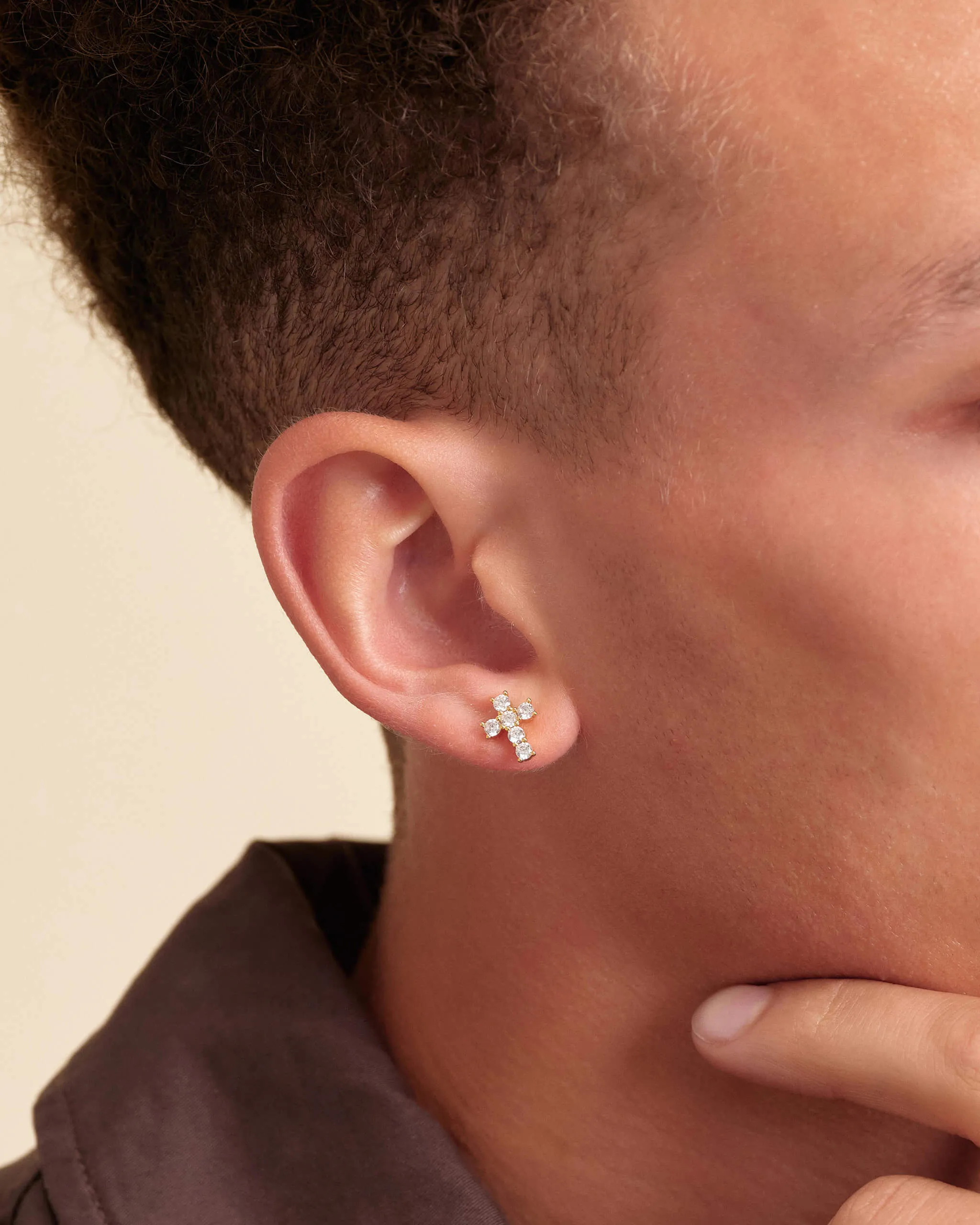 Cross Stud Earrings - Gold