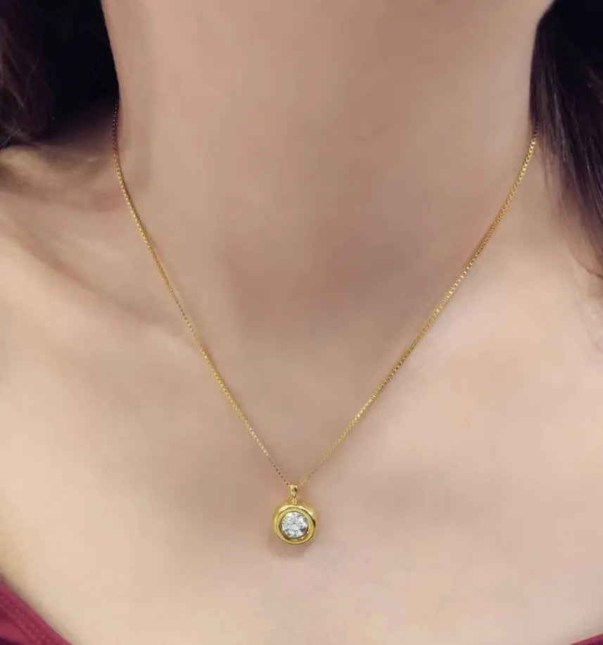 Cubic Zircon Dangling Necklace - Gold Filled Solitaire Pendant Necklace
