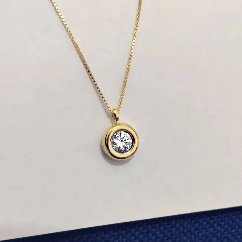 Cubic Zircon Dangling Necklace - Gold Filled Solitaire Pendant Necklace