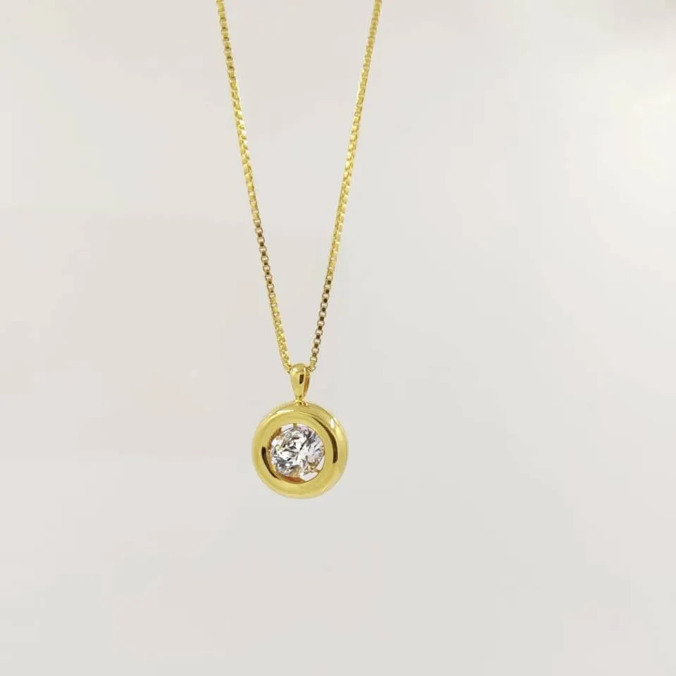 Cubic Zircon Dangling Necklace - Gold Filled Solitaire Pendant Necklace
