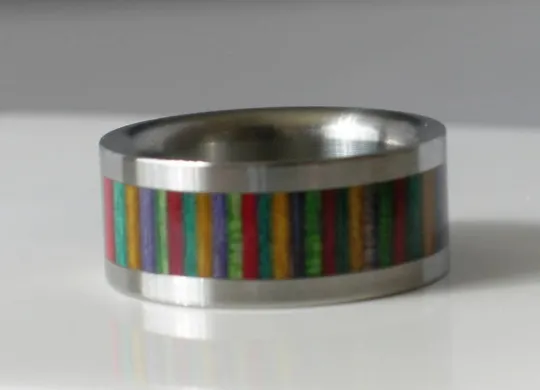 Custom Made Rainbow Dymond Wood Titanium Band Wooden Commitment Ring Hand Made Wedding Band Available in sizes 4-17 Gay Lesbian Pride