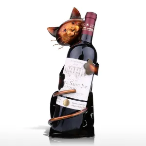Cute Cat Metal Sculpture Wine Rack Wine Holder