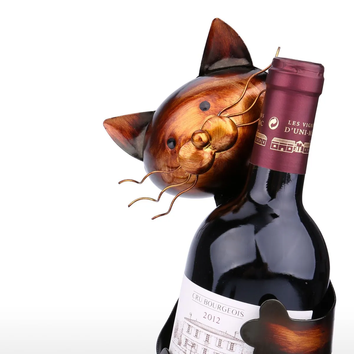Cute Cat Metal Sculpture Wine Rack Wine Holder
