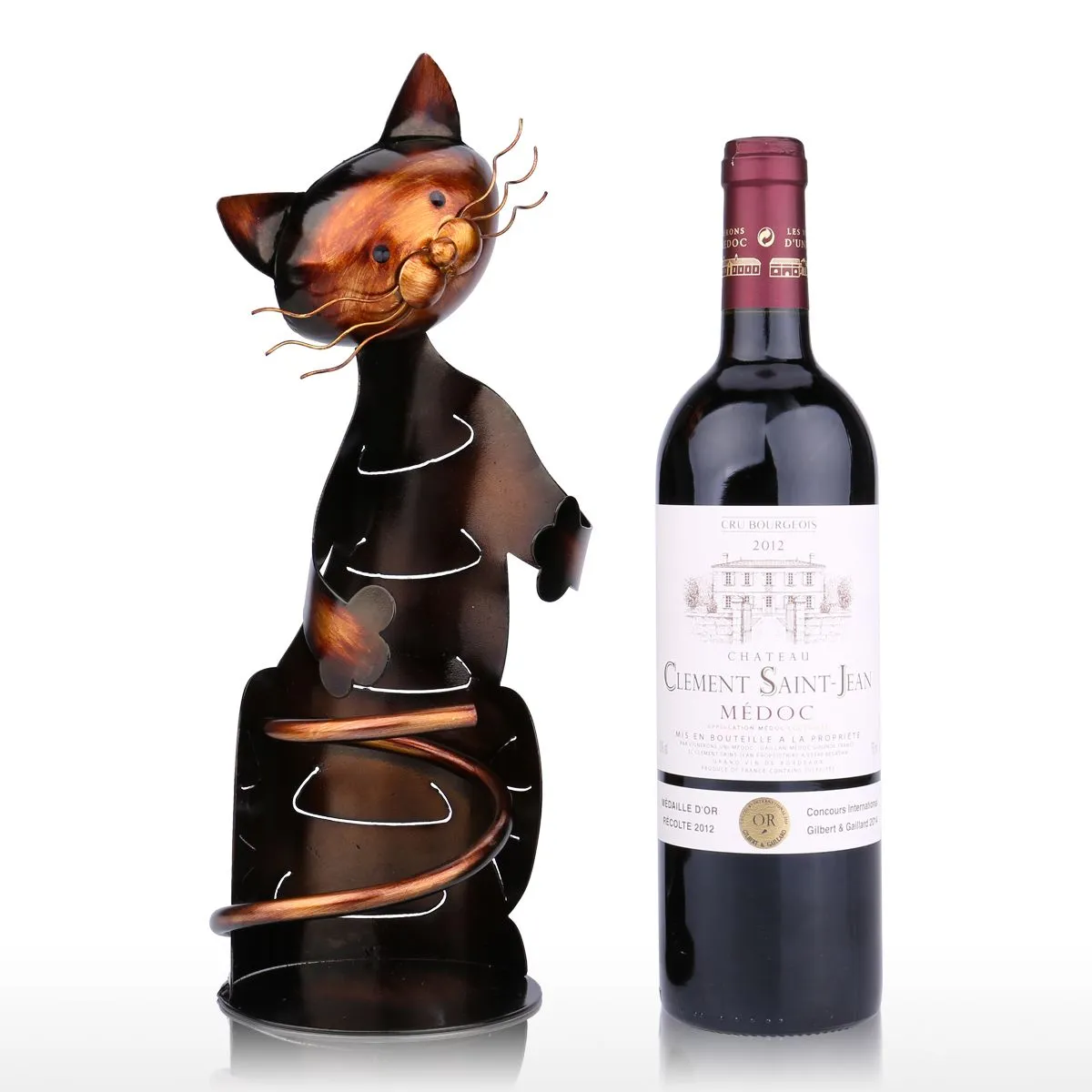 Cute Cat Metal Sculpture Wine Rack Wine Holder