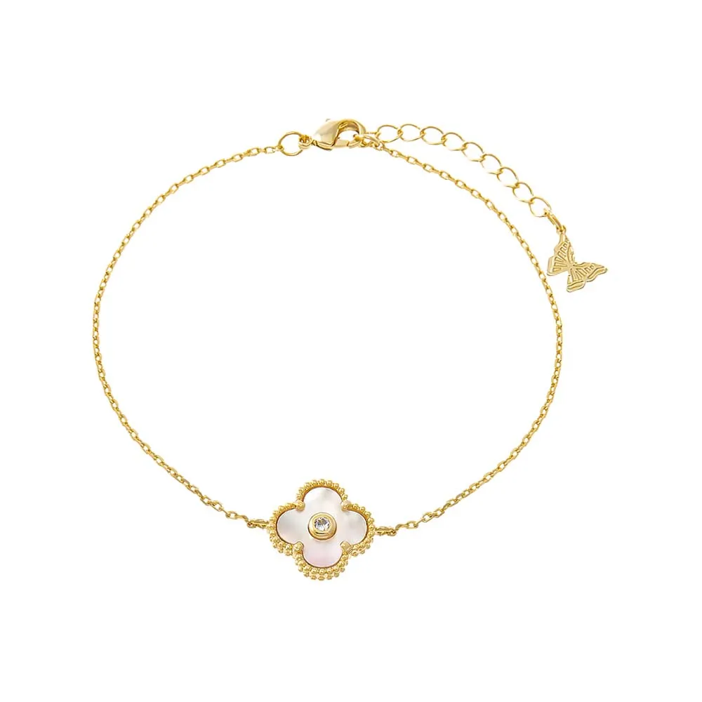 CZ Bezel Colored Stone Clover Pendant Bracelet