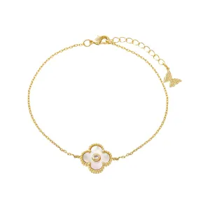 CZ Bezel Colored Stone Clover Pendant Bracelet