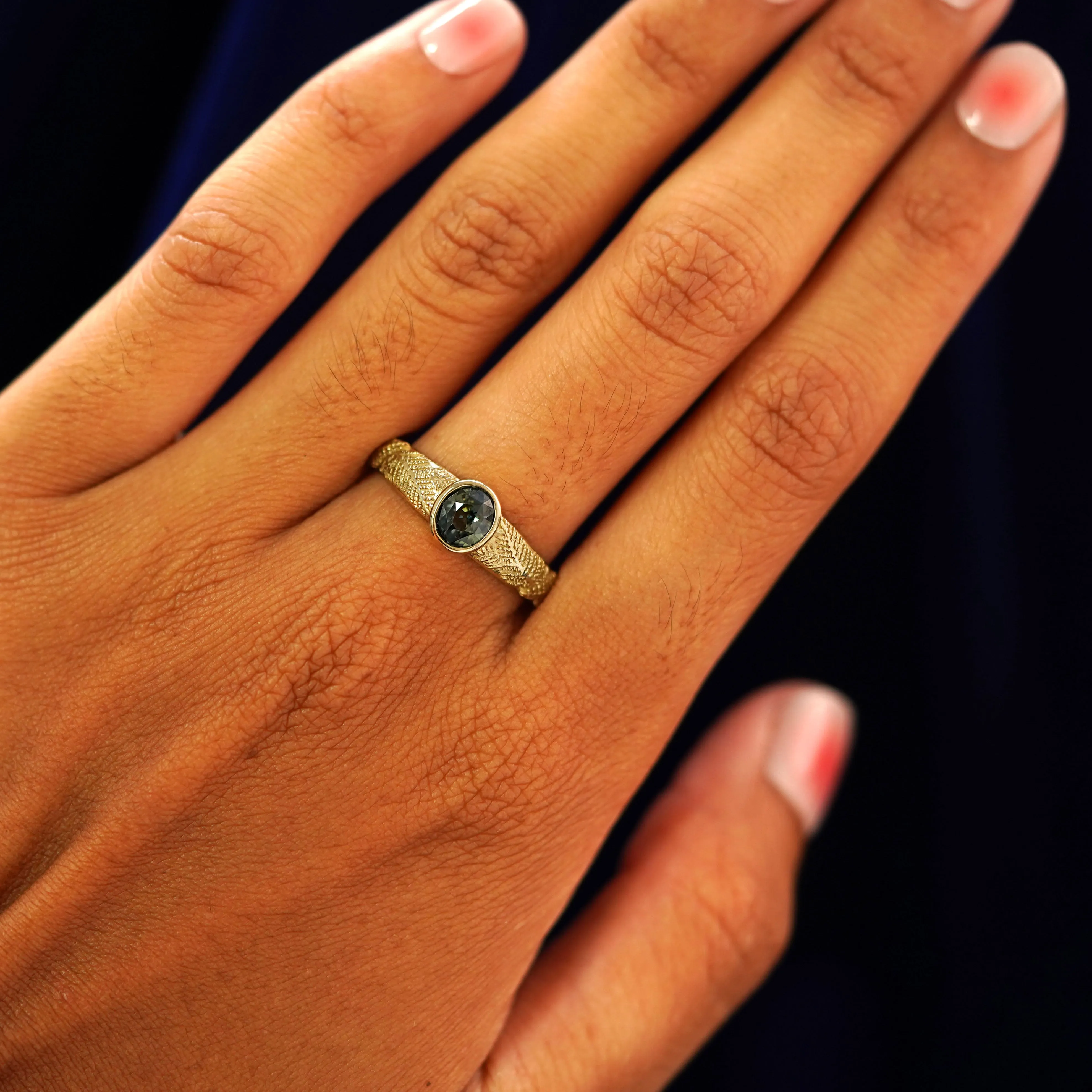 Dark Green Sapphire Pine Ring