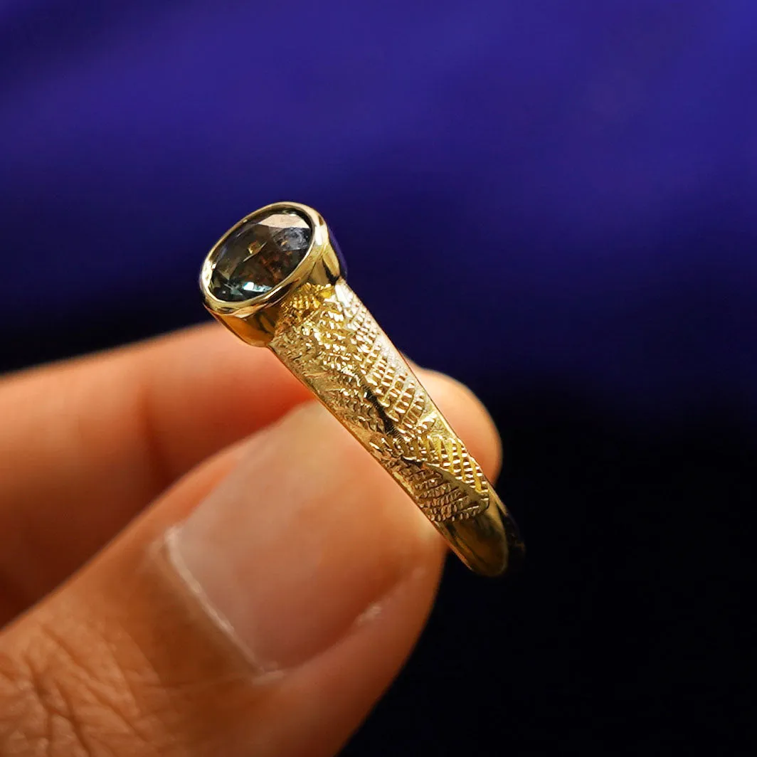 Dark Green Sapphire Pine Ring