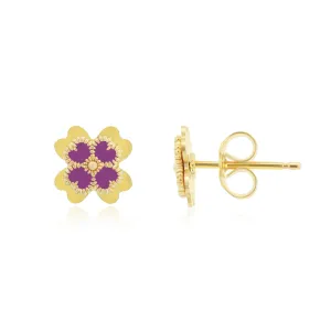 Dark Purple Enamel Four Leaf Clover Stud Earrings