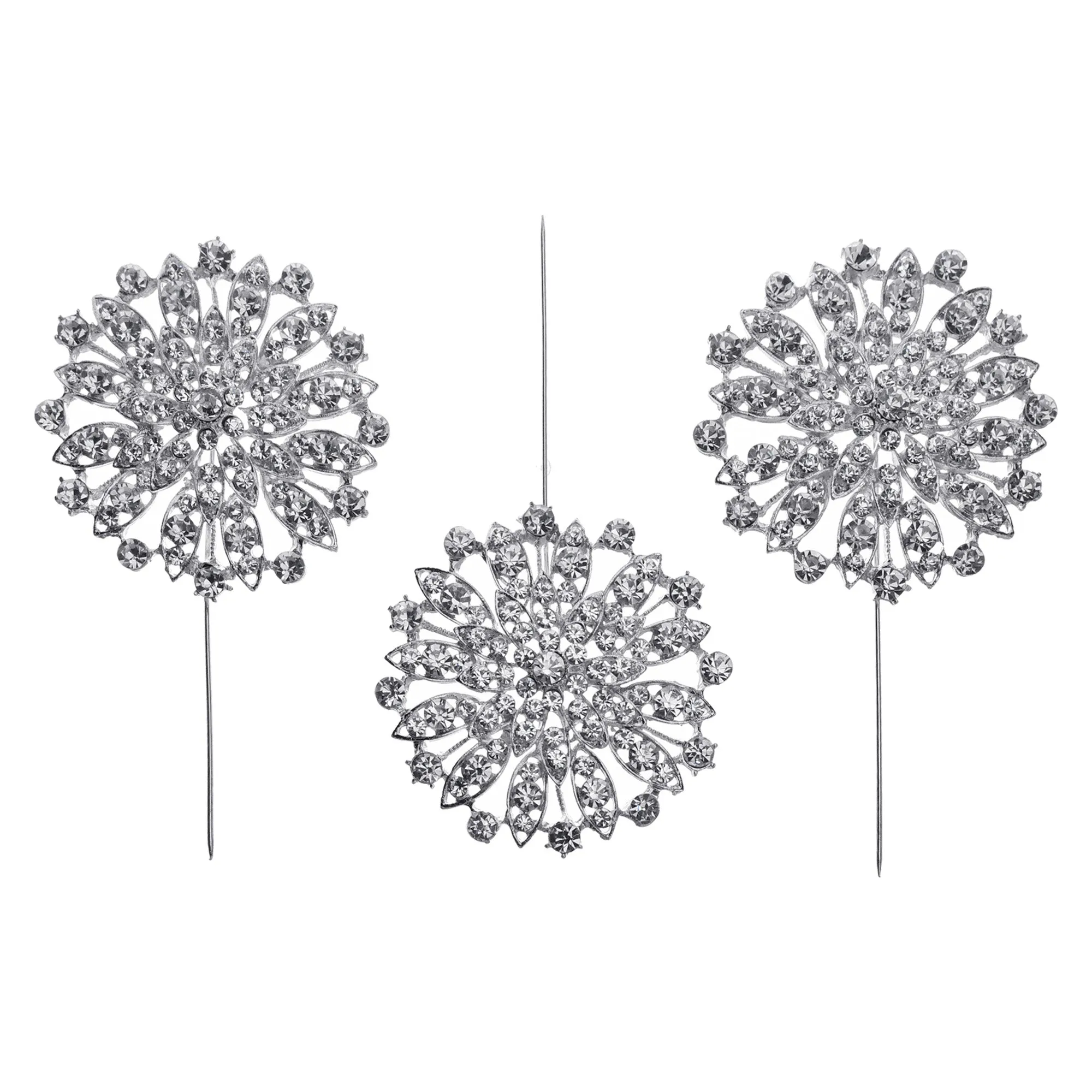 Dazzling Flower Rhinestone Pins, 4-1/4-Inch, 3-Count