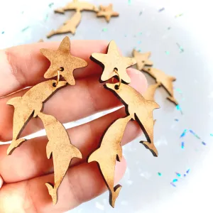 Delfines y estrellas de mar, ideales para earrings, madera/ realiza 4 Pares, 20mm y 55mm