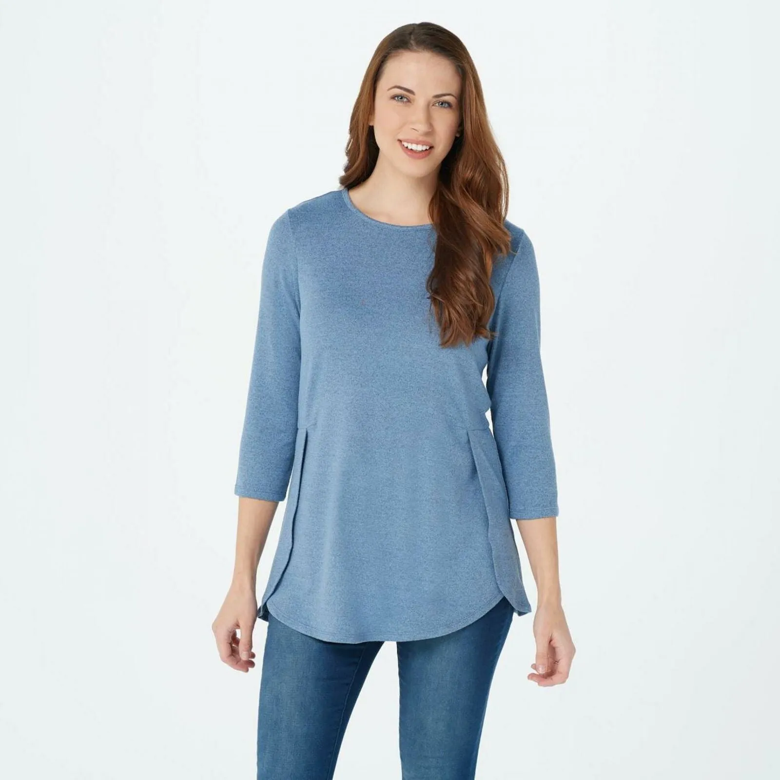 Denim & Co. Essentials Petite Heavenly Jersey Tunic Top Denim Blue PXL