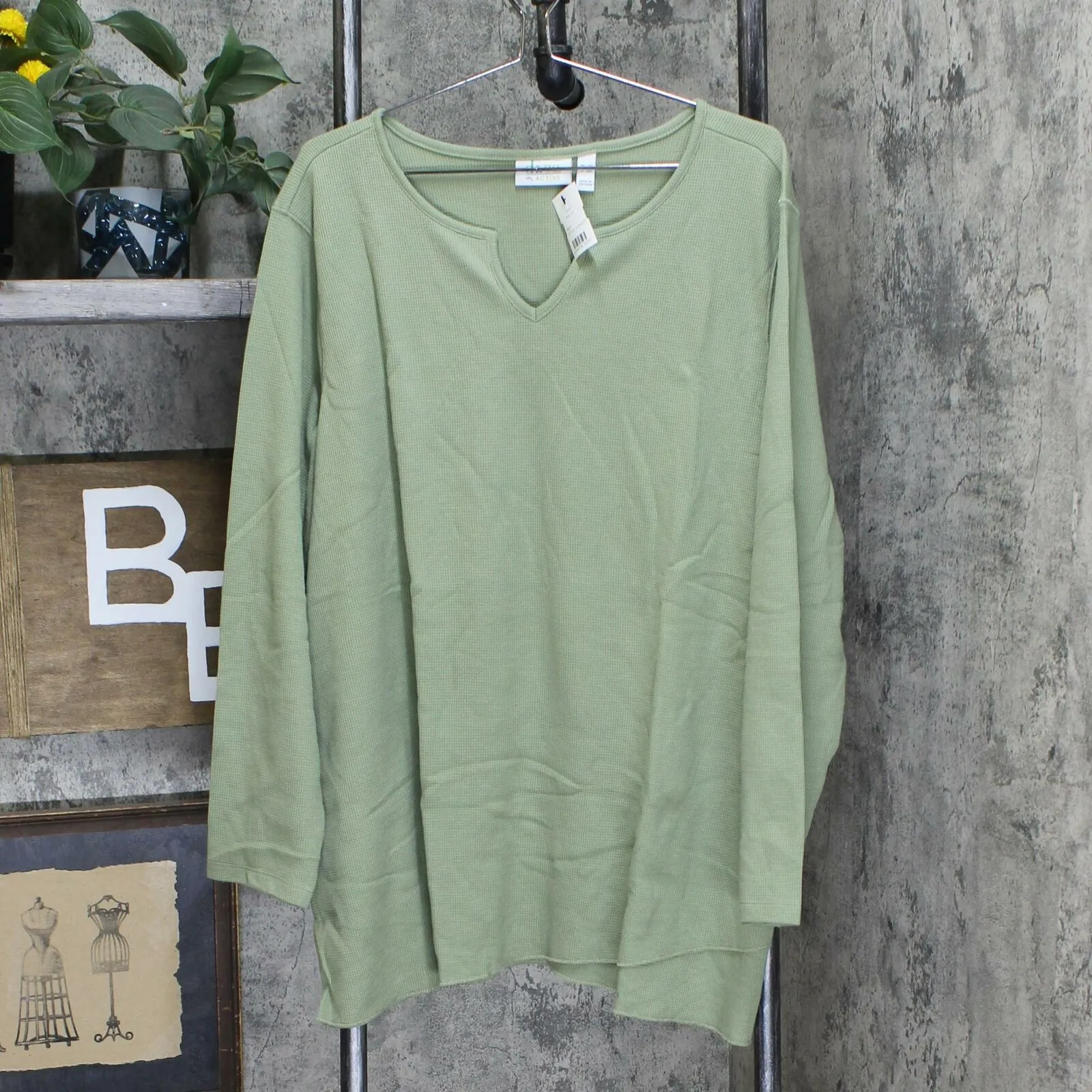 Denim & Co. Plus Size Active Long-Sleeve Seam Details Waffle Knit Top