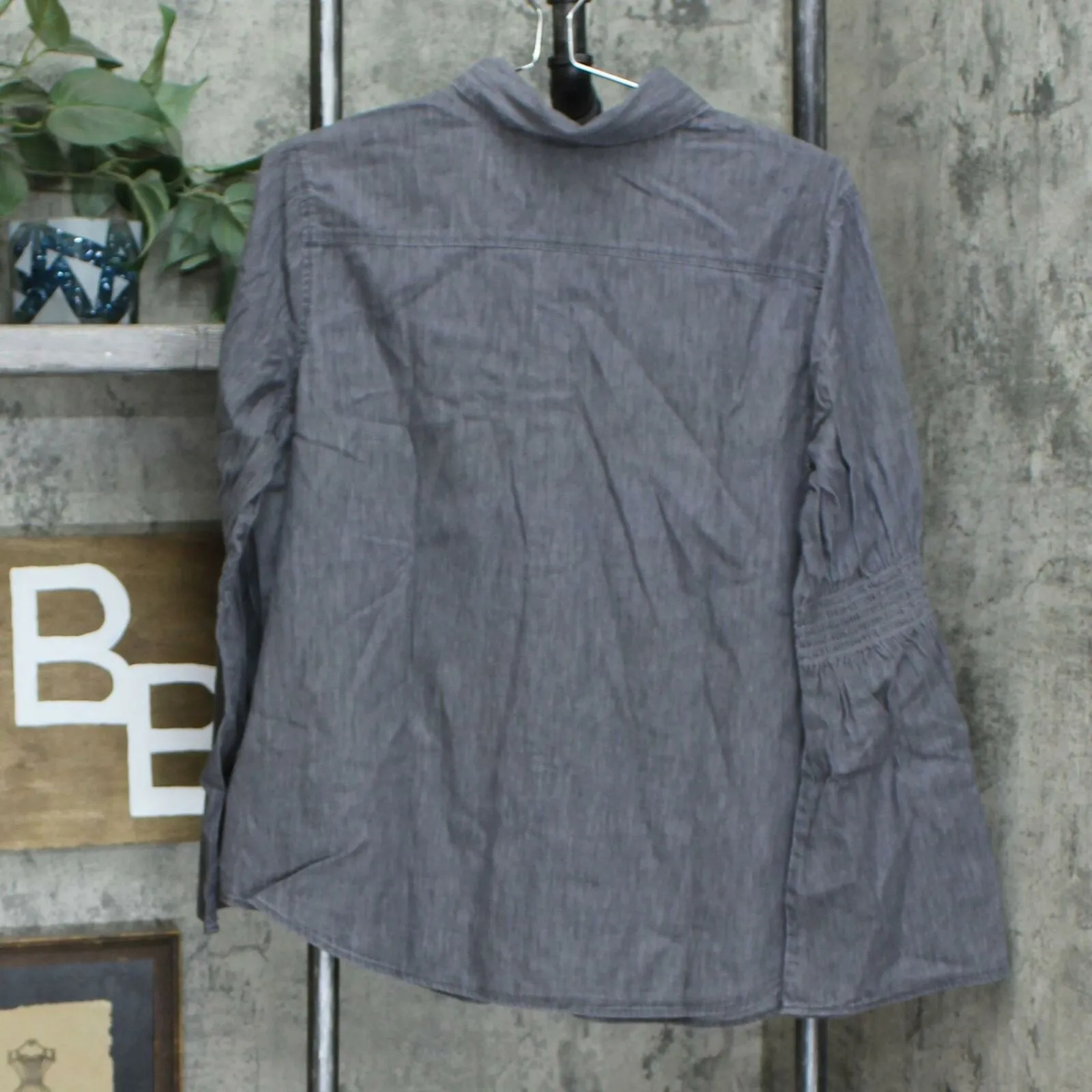 DG2 by Diane Gilman Women's Smocked Boyfriend Chambray Denim Shirt