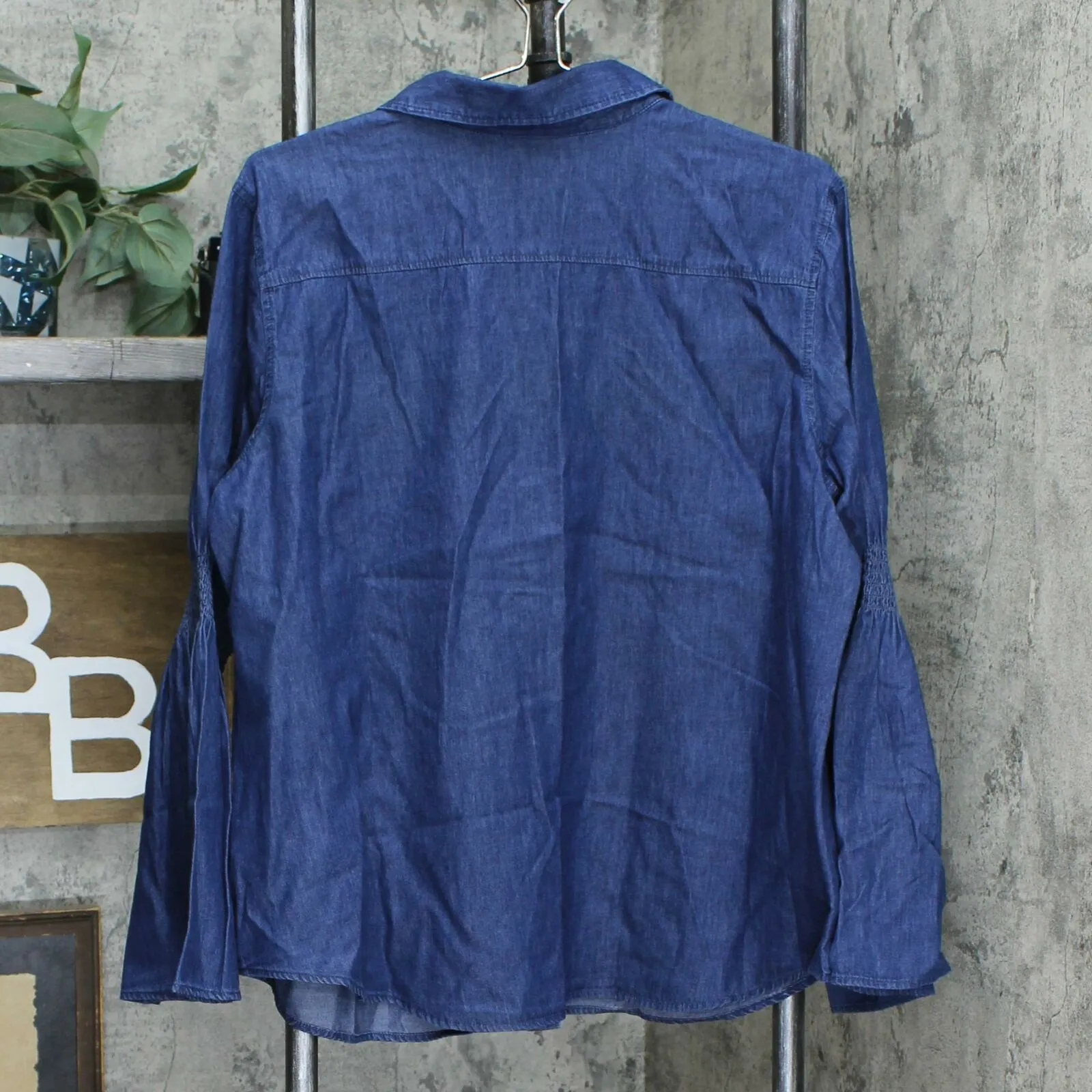 DG2 by Diane Gilman Women's Smocked Boyfriend Chambray Denim Shirt