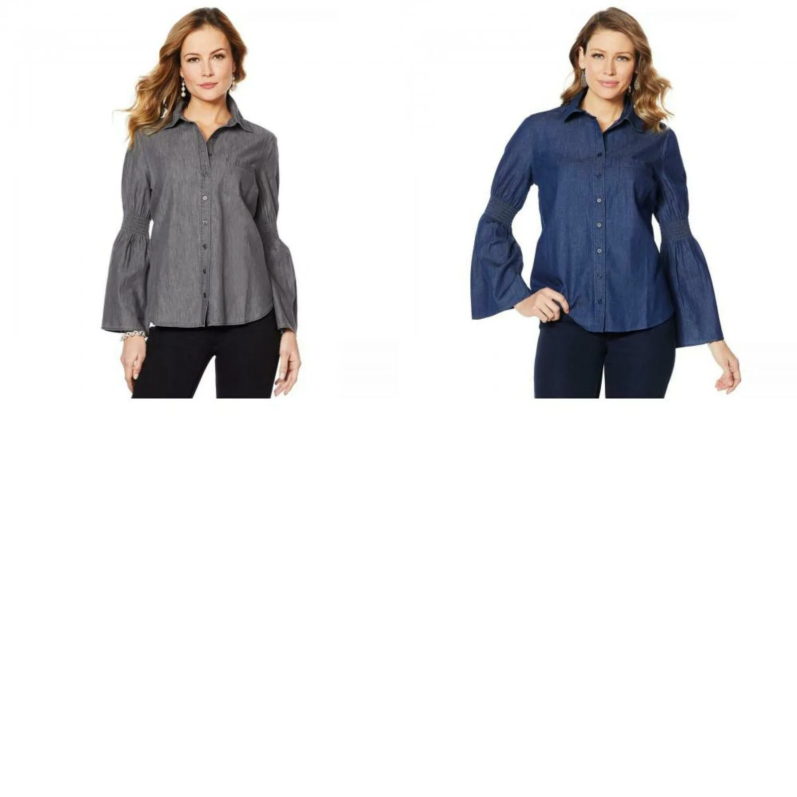 DG2 by Diane Gilman Women's Smocked Boyfriend Chambray Denim Shirt