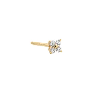 Diamond 4 Leaf Clover Flower Stud Earring 14K