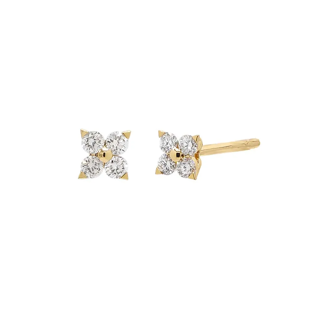 Diamond 4 Leaf Clover Flower Stud Earring 14K
