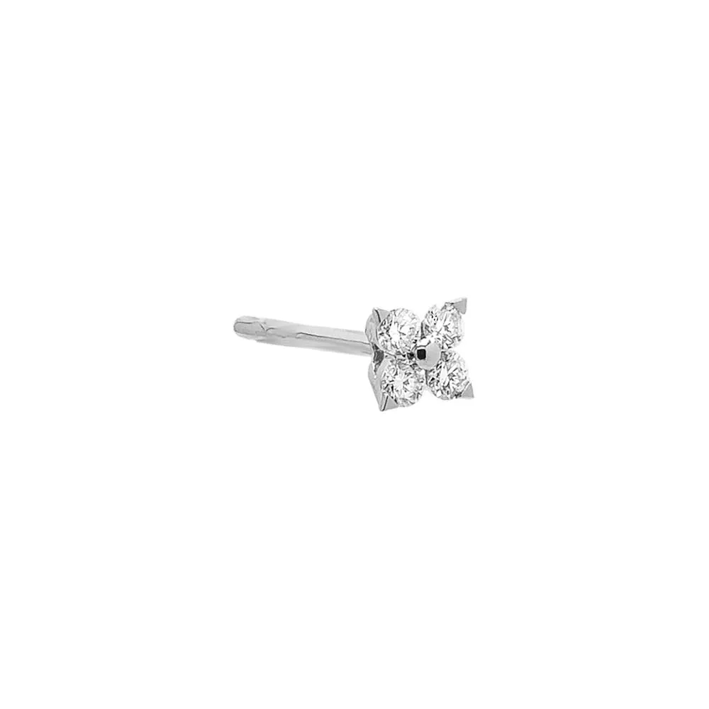 Diamond 4 Leaf Clover Flower Stud Earring 14K