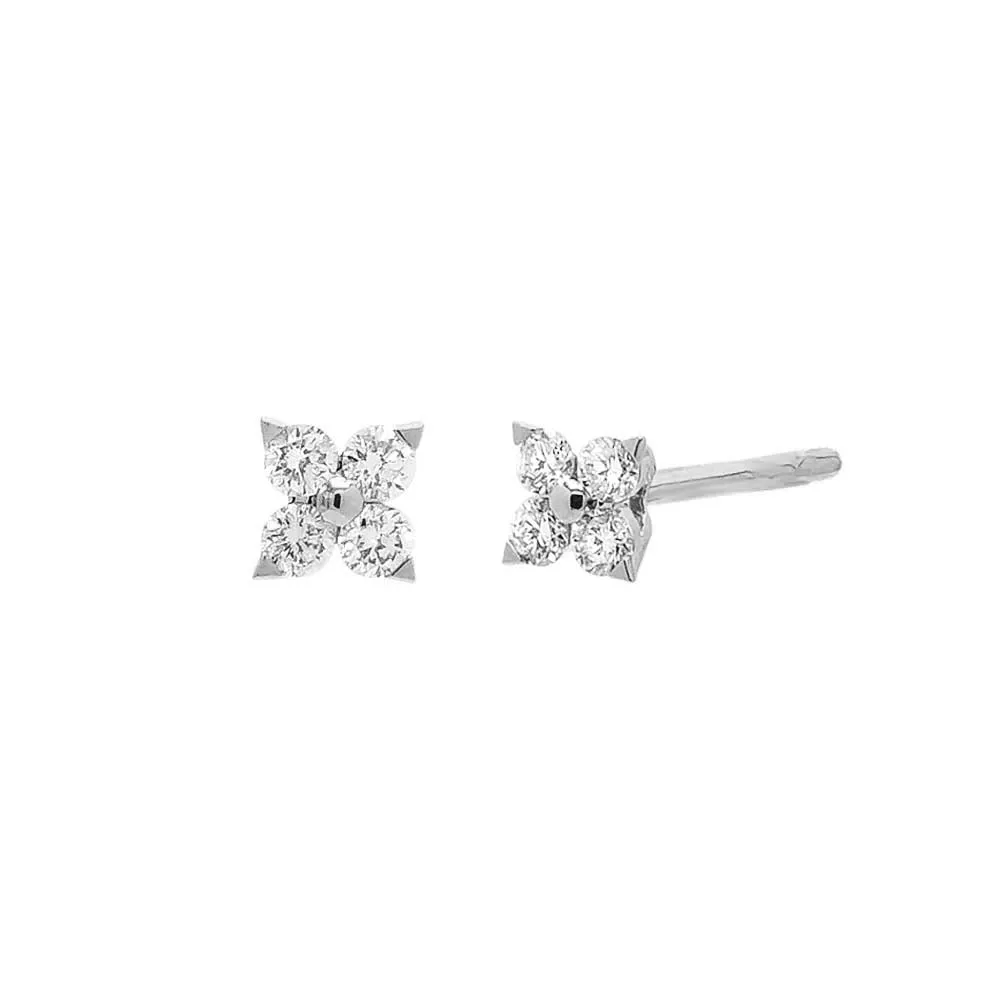 Diamond 4 Leaf Clover Flower Stud Earring 14K