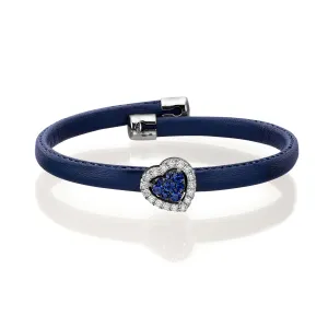 Diamond and Sapphire Heart Leather Bangle