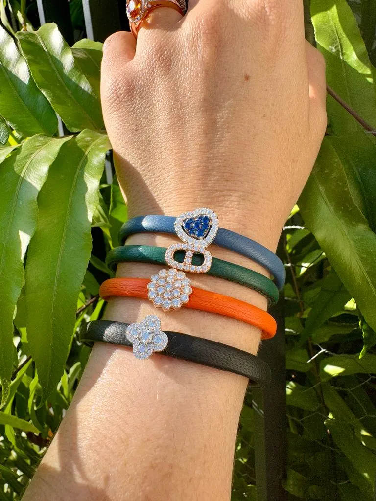 Diamond and Sapphire Heart Leather Bangle