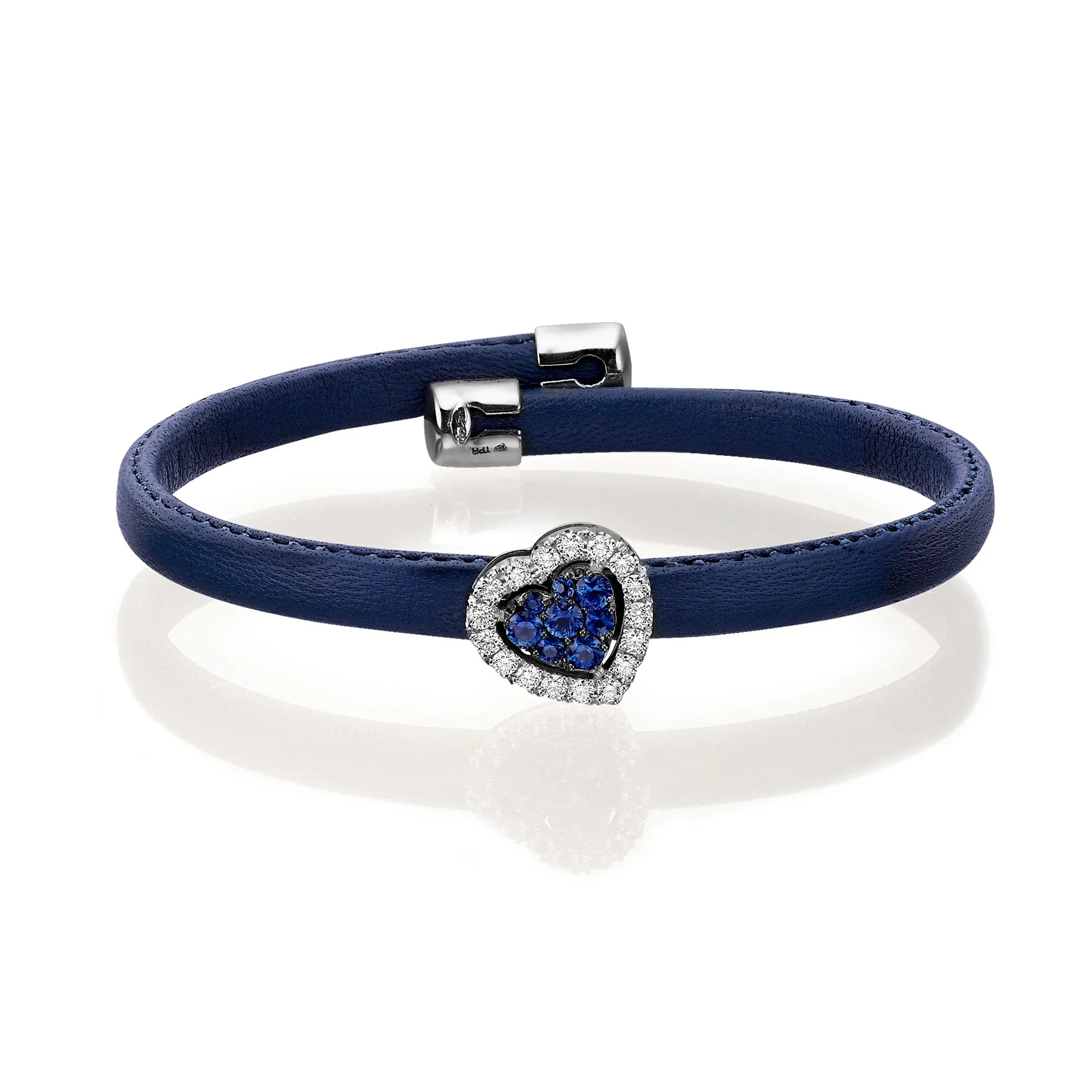Diamond and Sapphire Heart Leather Bangle