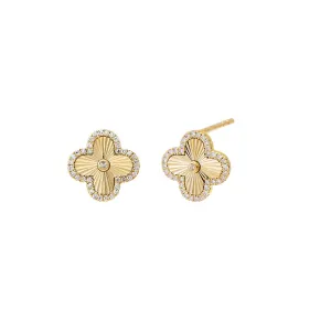 Diamond Bezel Ridged Clover Stud Earring 14K