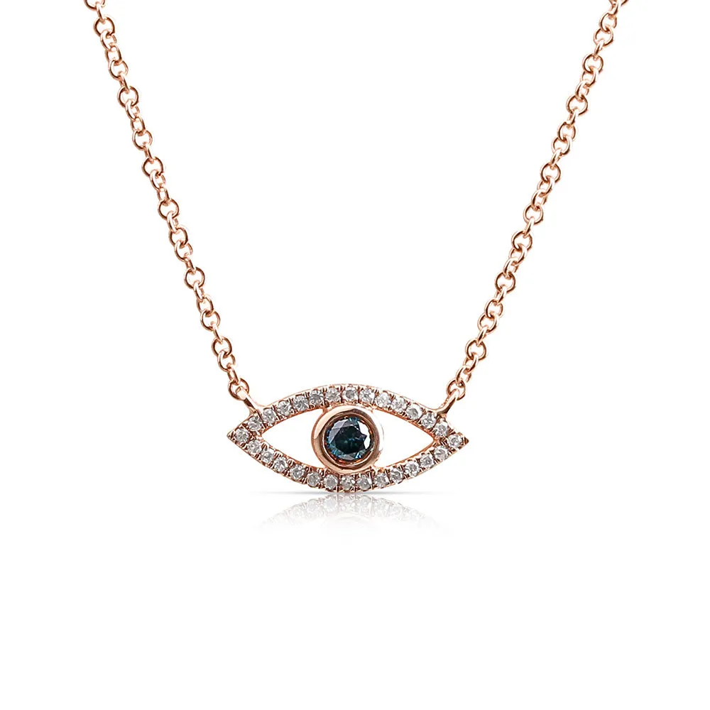 DIAMOND EVIL EYE NECKLACE WITH BEZEL SET SAPPHIRE