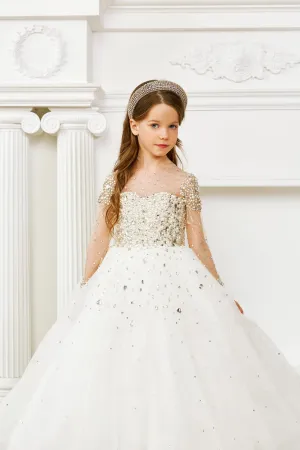 DIAMOND FLOWER GIRL DRESS WITH RHINESTONES AND BEADS