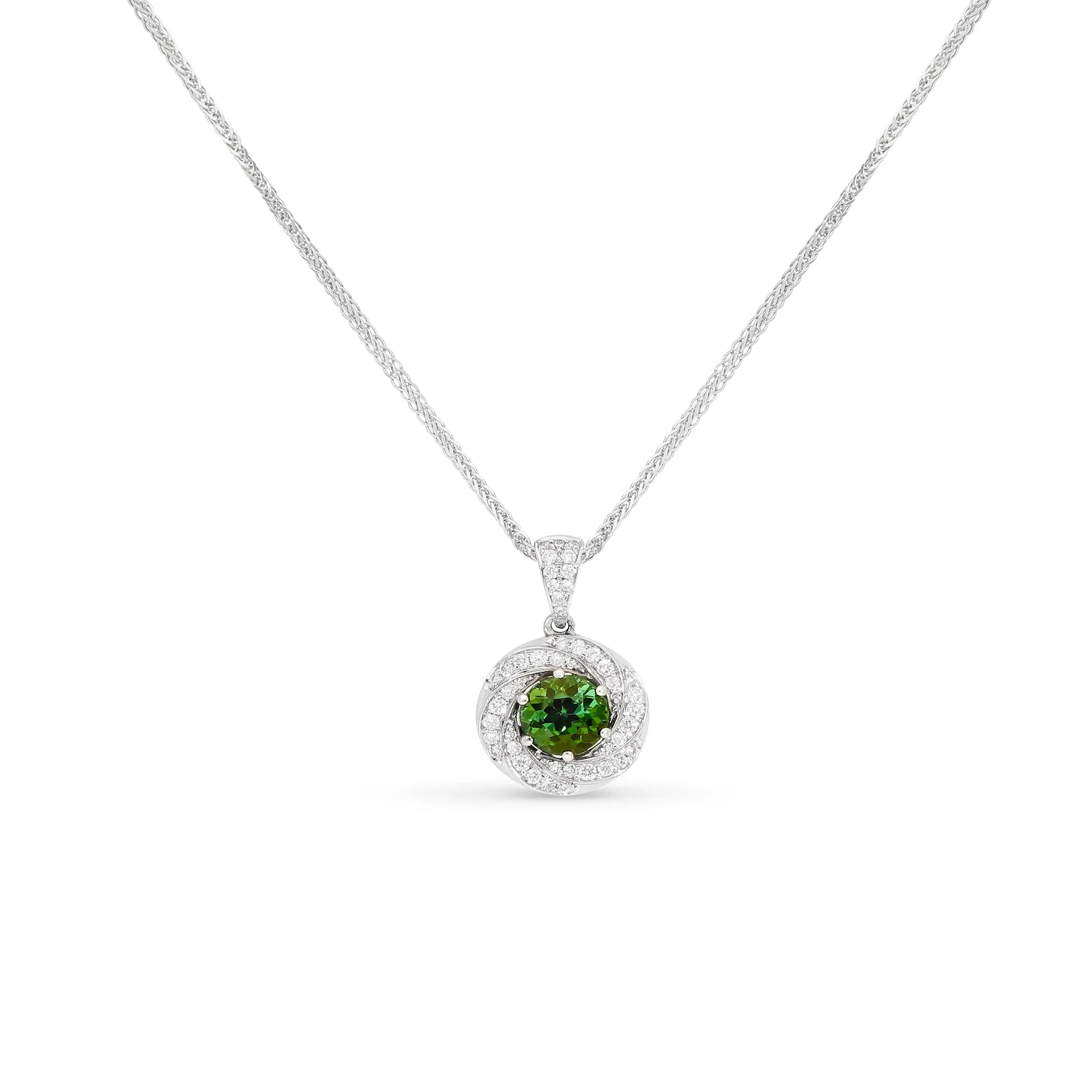 Diamond Halo Green Tourmaline Pendant Necklace - 1.4 Carat