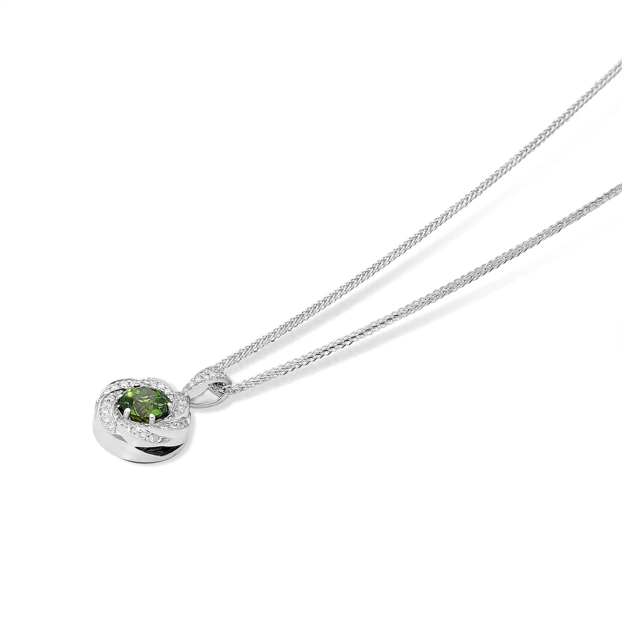 Diamond Halo Green Tourmaline Pendant Necklace - 1.4 Carat