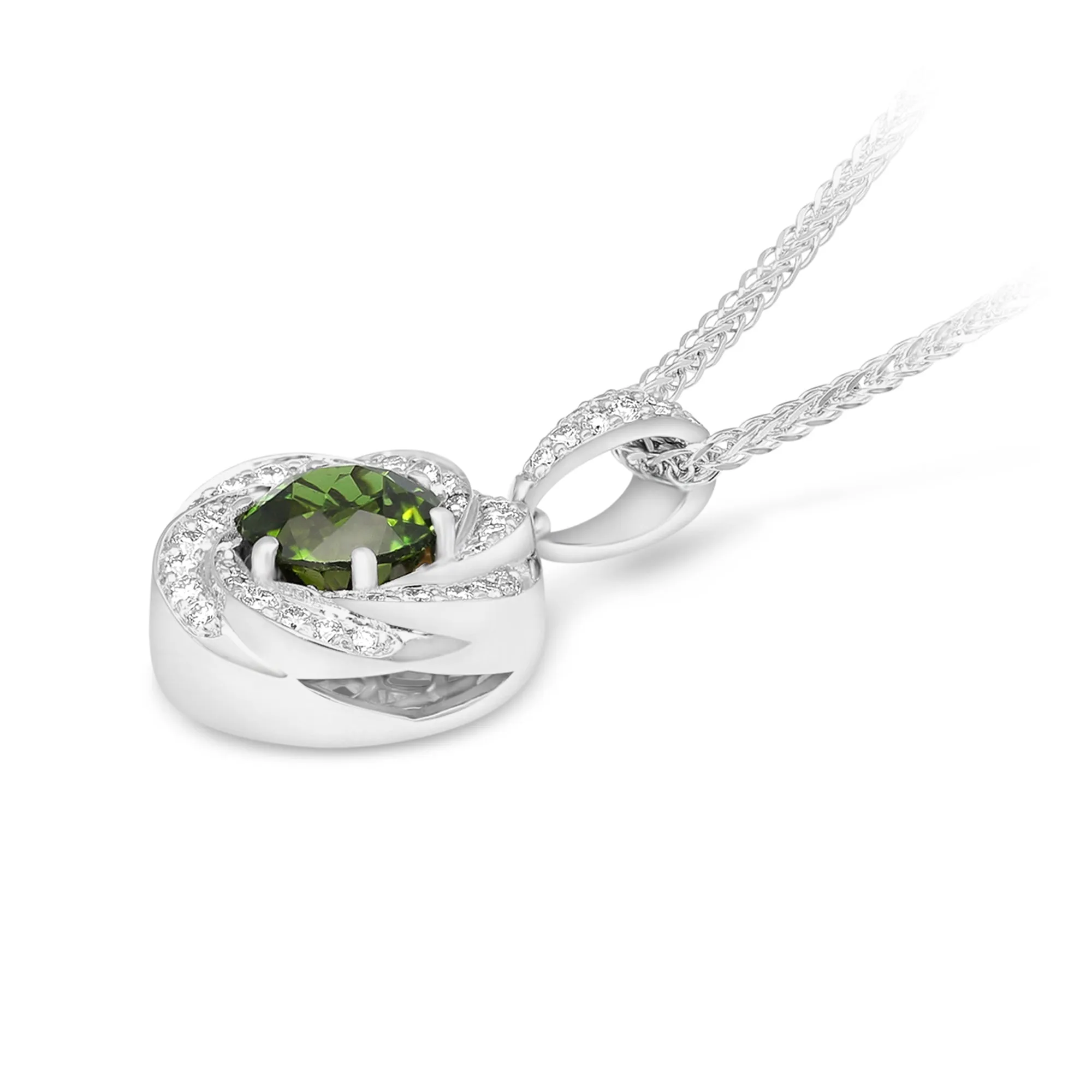 Diamond Halo Green Tourmaline Pendant Necklace - 1.4 Carat