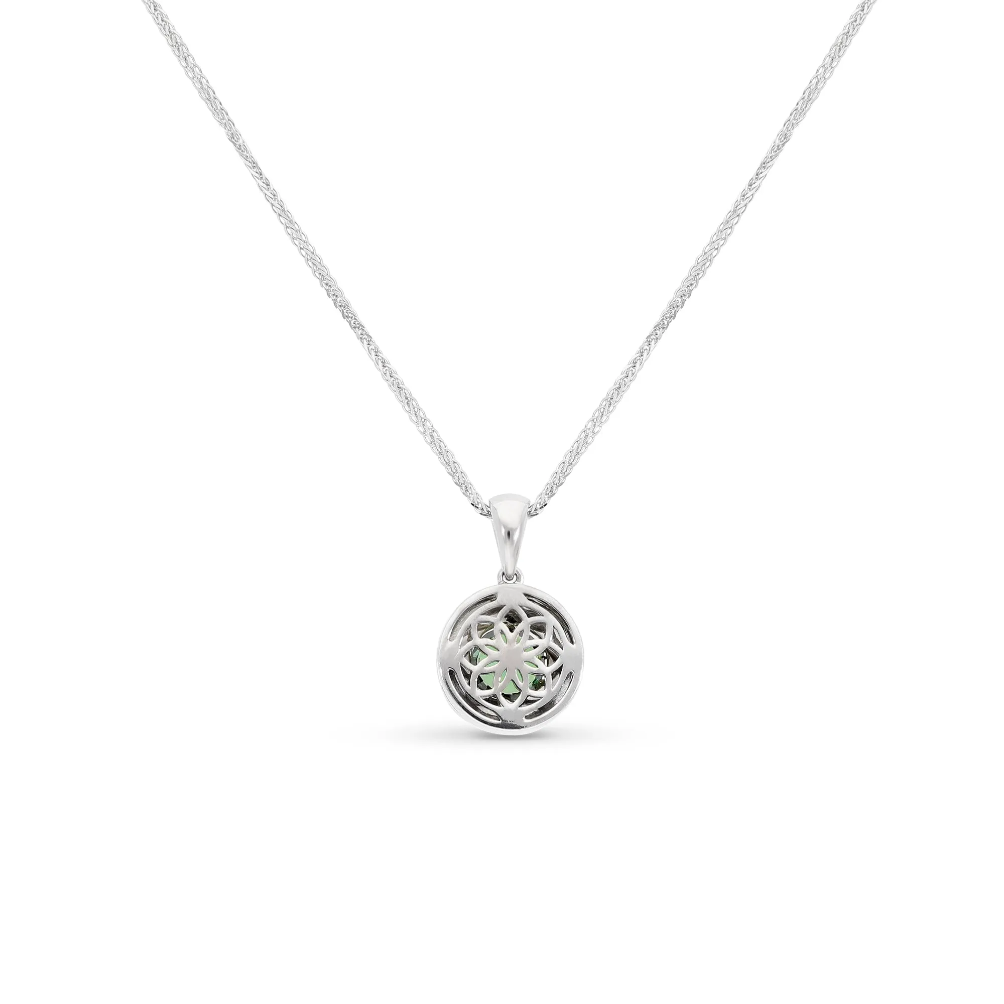 Diamond Halo Green Tourmaline Pendant Necklace - 1.4 Carat