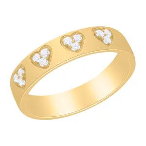 Diamond Pave Hearts Huggie Earrings and Ring Gift Jewelry Set 14K Yellow Gold