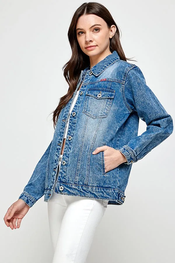 Distressed Casual Denim Jacket