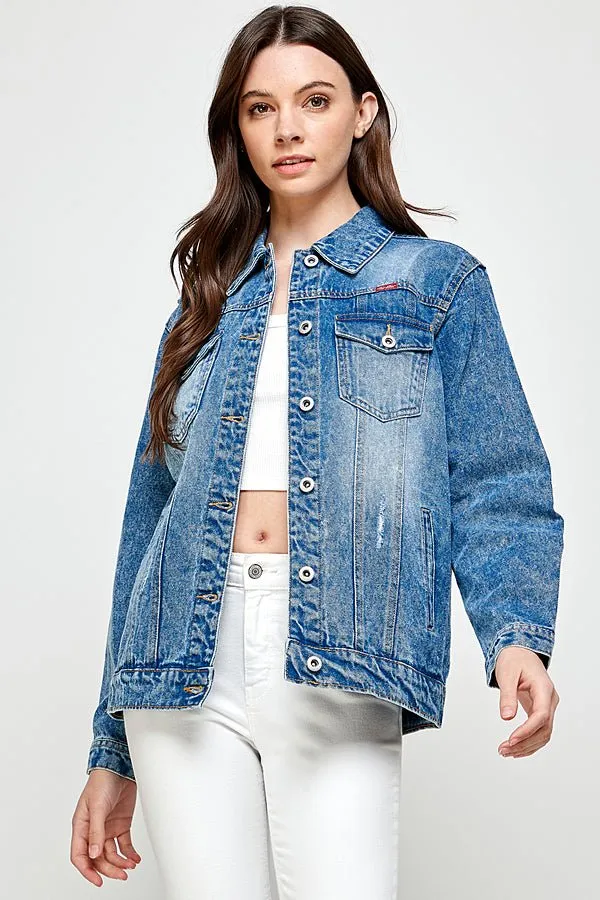 Distressed Casual Denim Jacket