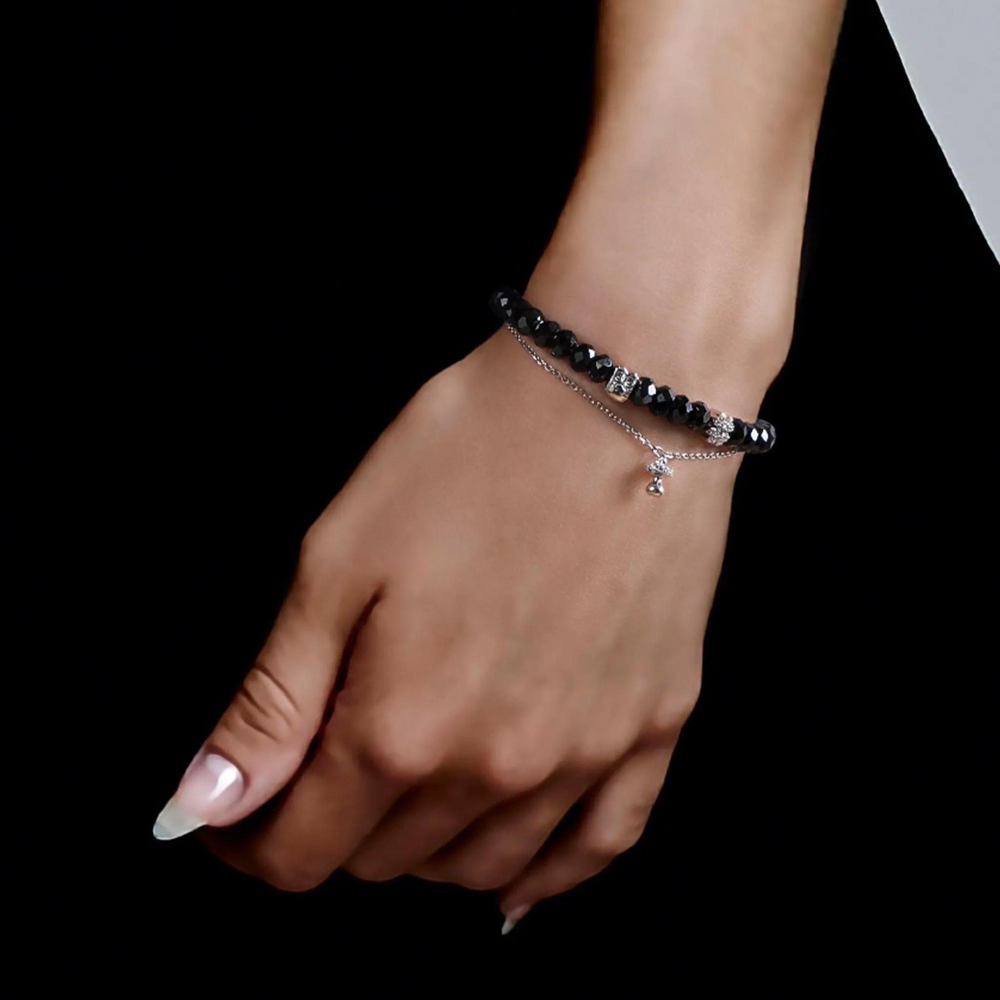 Double Layered Black Spinel Rondelle Bracelet